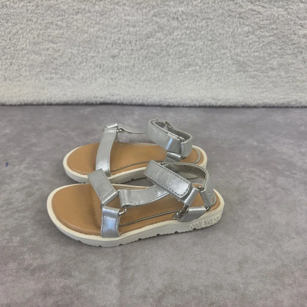 Nine West Toddler Girls Lil Daya Sandals Silver Metallic Strappy NWS4380 7M